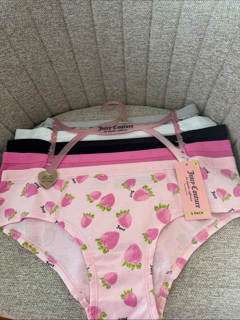 New Juicy Couture Pink and White Girls' Strawberry Bikini Briefs - 5 Pack